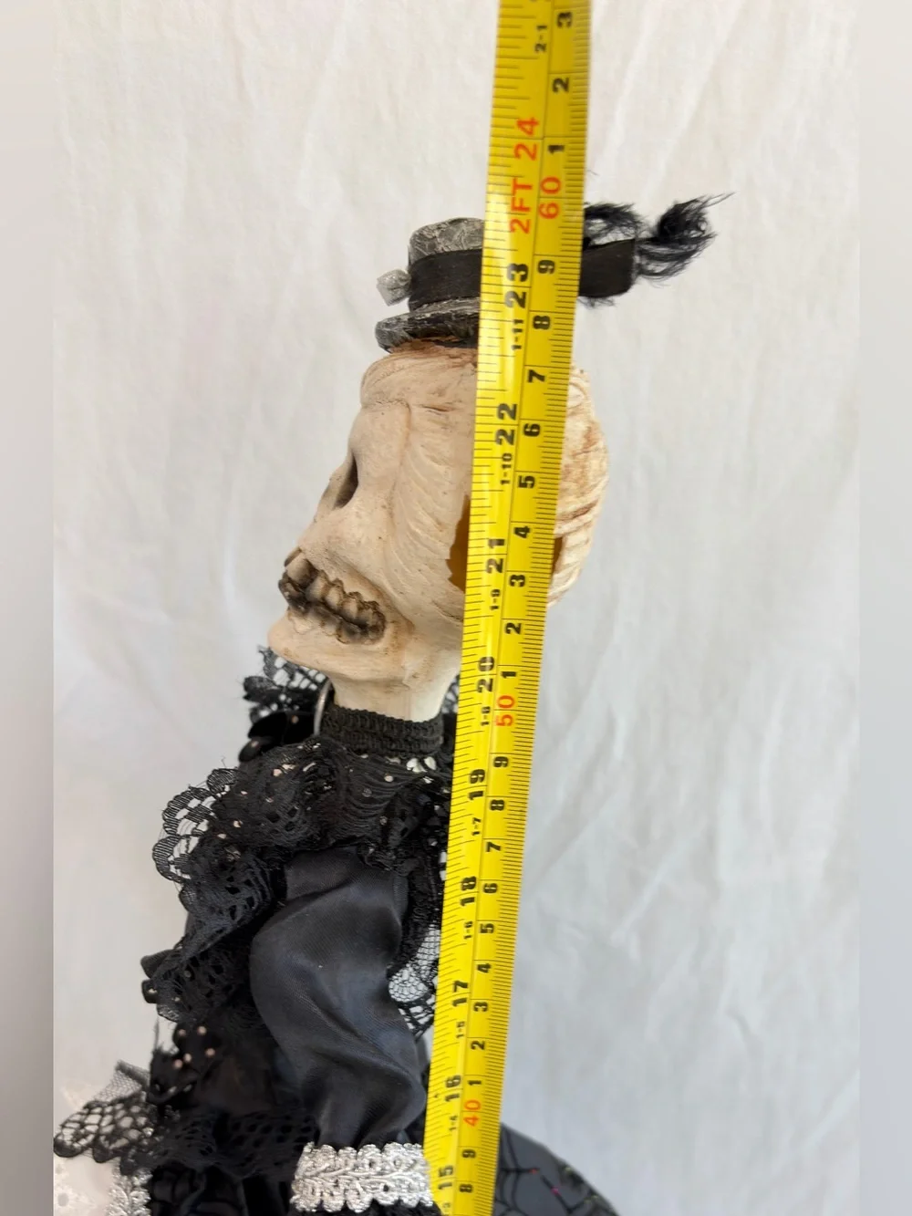 Halloween decor Day of the Dead skeleton doll Black Victorian Dress **Flawed